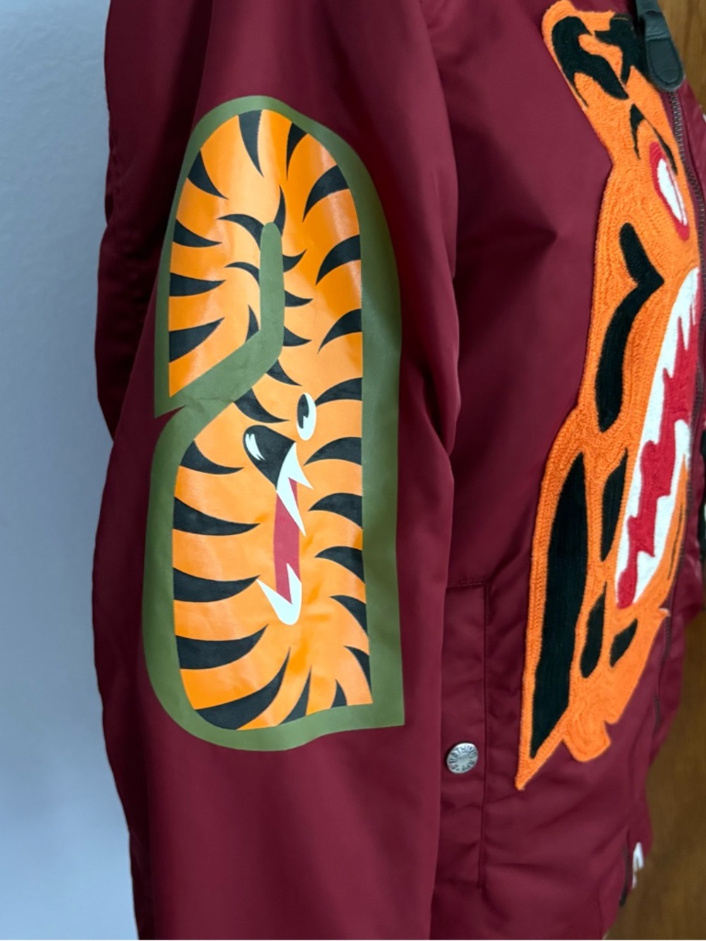 BAPE SHARK sz S Red Maroon Padded Bomber Jacket Bathing Ape Japan - Picture 8 of 16